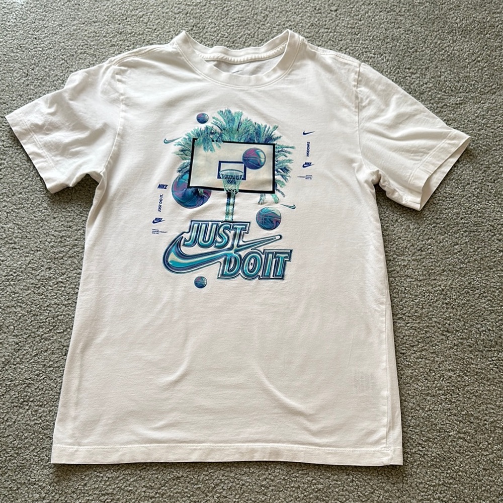 Nike White T-Shirt with Blue Graphic